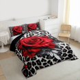 thumbnail image 3 of Castle Fairy Flower Red Rose 3 Pieces Queen Comforter Set for Female Men Adults,Chic Floral Blossoms Ultra Soft Bedding Sets,Abstract Leopard Print Bedding Comforter Set Breathable, 3 of 8