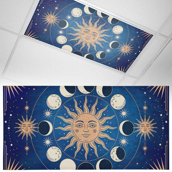 1 Pack Sun Moon Fluorescent Light Covers for Ceiling Lights Starry Sky Mystery Tarot Magnetic Ceiling Light Covers Overhead Light Filters for Office Classroom Home