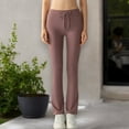 thumbnail image 3 of High Waist Flare Pants with Drawstring Waist and Stretch Fabric- Large, Mauve Pink, 3 of 5
