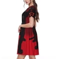 thumbnail image 2 of Picia Panther Red Background Pattern Women's Short Sleeve Summer Dress Pleated Loose Swing Knee Length Short Sleeve Swing Dresses, 2 of 6