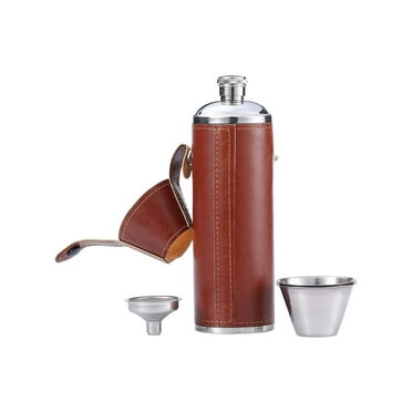 10oz Bucket Hip Flask - PU Leather Stainless Steel Men Flask For Liquor With Funnel And Cups