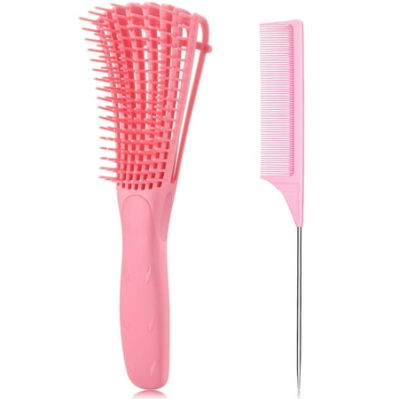2 Pieces Detangler Brush 4c Hair Set with Rat Tail Comb for Curly Hair  Detangler for Afro America Afro Textured 3a to 4c Kinky Wavy, for  Wet/Dry/Long Thick Curly Hair (Pink) |