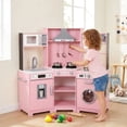 thumbnail image 3 of TLSUNNY Kids Corner Play Kitchen, Wooden Pretend Playset W/ Microwave, Range Hood with Lights & Sound, Sink, Ice Maker, Gift for Toddlers, 3 of 8