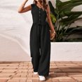 thumbnail image 6 of Women's Summer Two Piece Outfit Linen Cotton Sleeveless V Neck Button Down Vest High Waist Wide Leg Pants Set Office Lady Suit - Casual Summer Business Suits Tracksuit 2026 Black L, 6 of 6