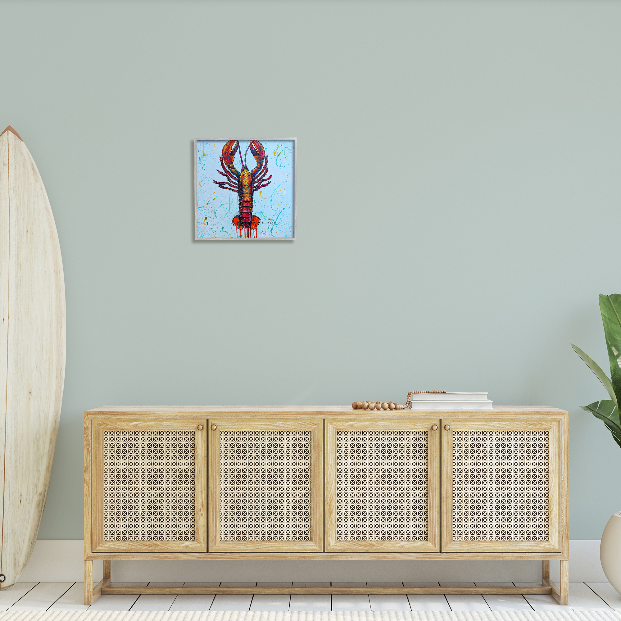 Stupell Industries Urban Style Lobster Paint Splatter Sea Life Painting Gray Framed Art Print Wall Art, Design by Karrie Evenson
