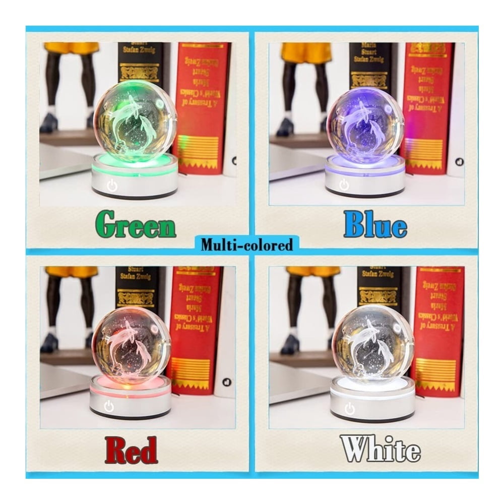 3D Laser-Engraved Glass Sphere Crystal Moon Globe Fairy Moon Night Light