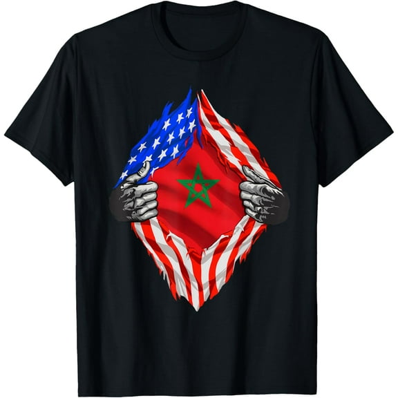 100% pure cotton for both men and womenMorocco Tshirt American Moroccan Flag Morocco Roots Heritage T-Shirt for Women Kids Men