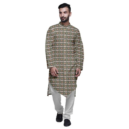 

Atasi Printed Long Sleeve Kurta With Pajama Set For Men Summer Clothing