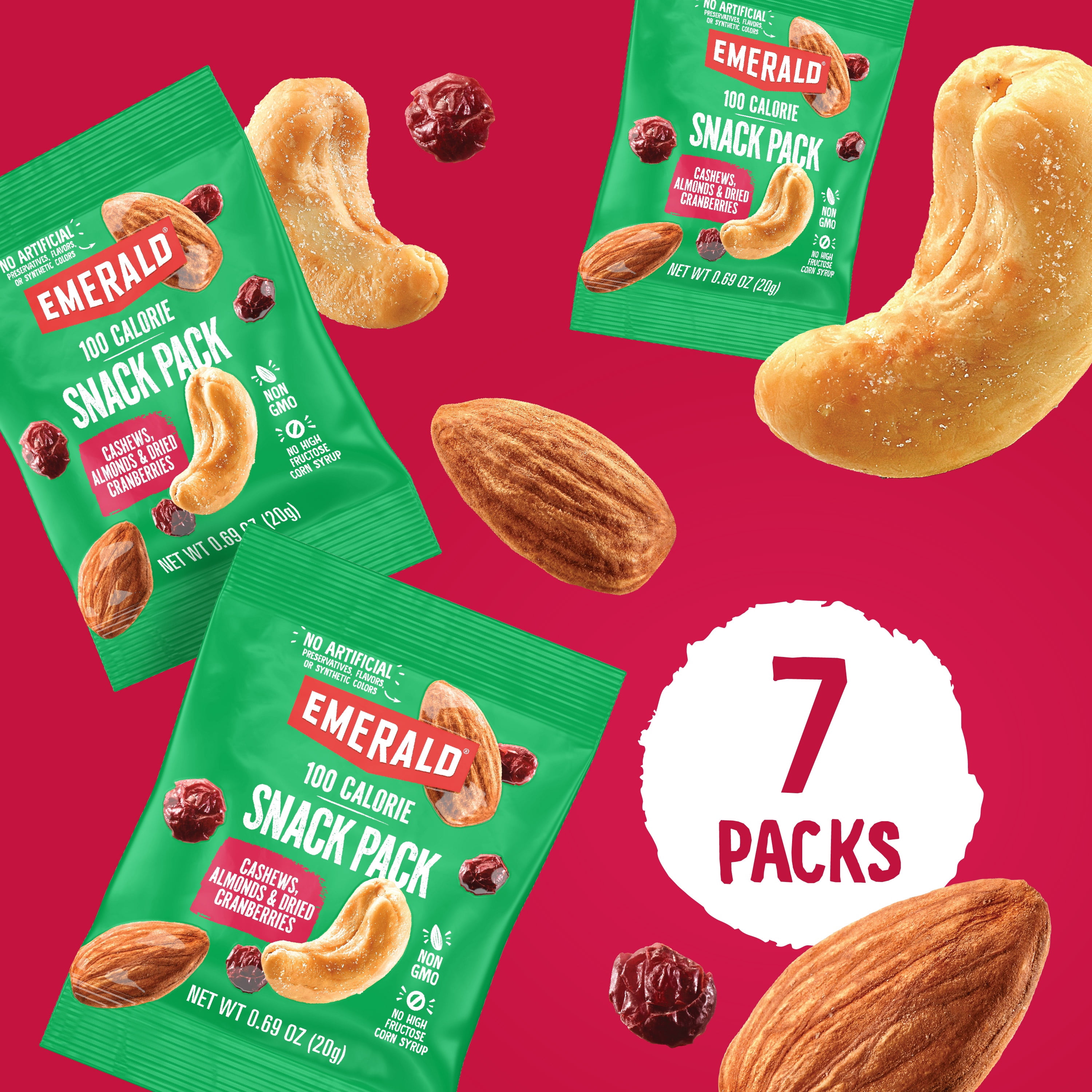 Emerald Nuts Cashews and Almonds With Dried Cranberries, 100 Calorie Packs, 4.83 oz (Pack of 6)