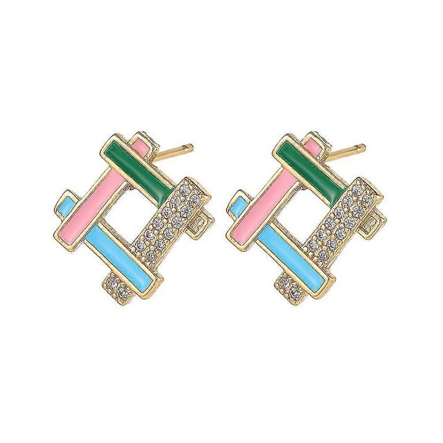 Pendiente clásico con forma de valla cuadrada y piedra de cristal transparente Elegante - Color | Código de modelo 4830 Color