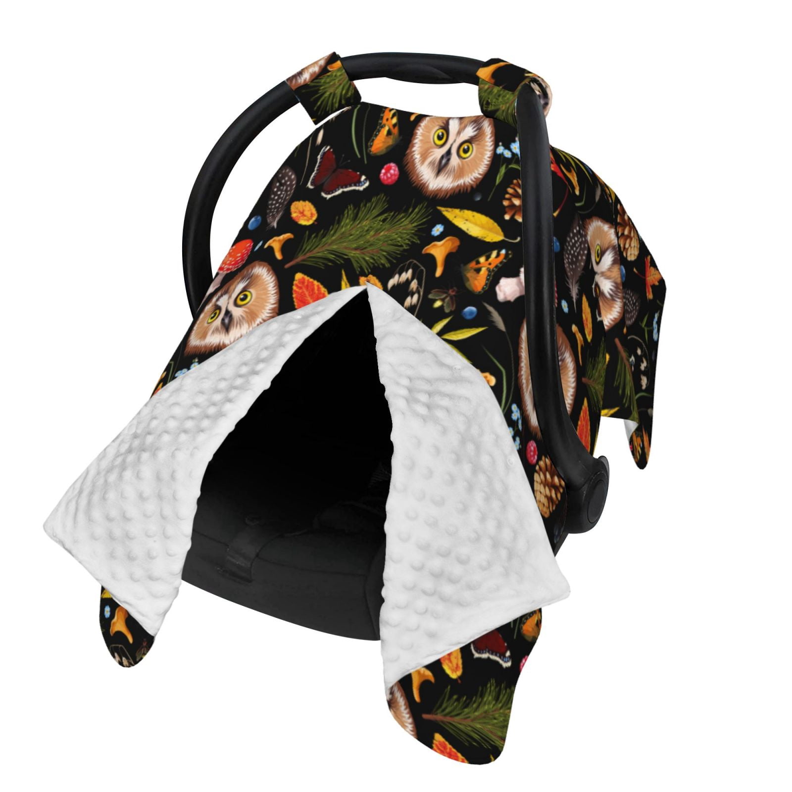 Naloa Owl And Leaves Baby Car Seat Cover, Breathable Baby Carrier Cover, Multiuse Baby Carrier Cover & Nursing Breastfeeding Cover