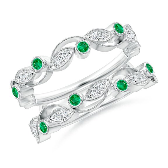 ANGARA Natural Leaf Motif Emerald and Diamond Ring Wrap in 14K White Gold for Women (Size-1.5mm) | May Birthstone, Birthday, Anniversary, Jewelry Gift for Women | Natural Emerald Ring