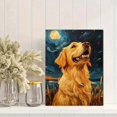thumbnail image 2 of Qisvanset Framed Canvas Wall Art 12x16 Inch Moonlight Golden Retriever Pet Night Scene Wall Art, 2 of 5