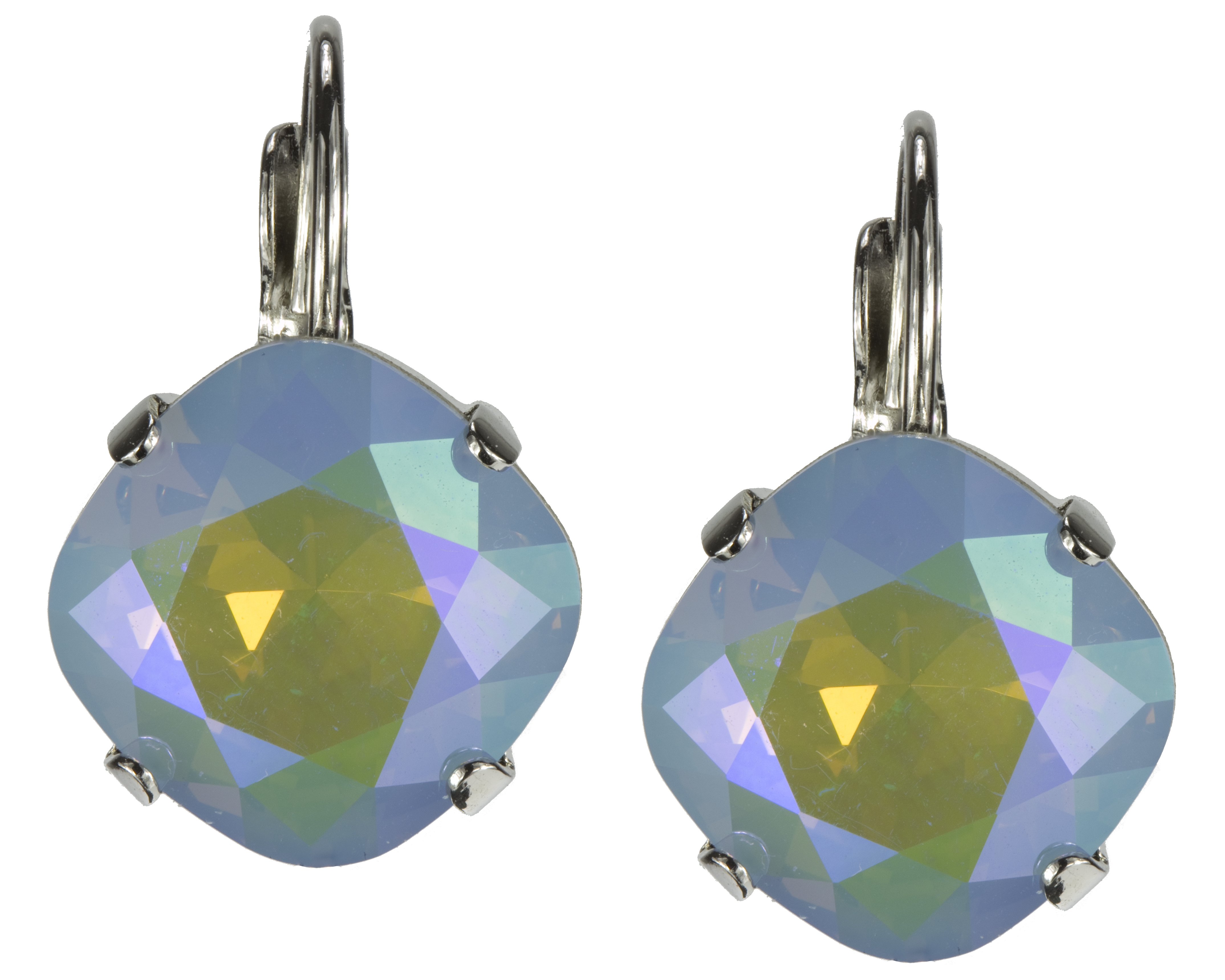 Diamond Shaped Swarovski Crystallized Element Leverback Earrings Shown Here in AirBlue Opal Glacier Blue