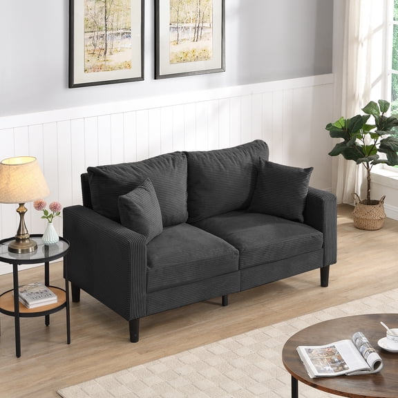 57" High Resilience Loveseat Sofa, Comfy 2-Seater with Wooden Frame, Space-Saving Modern Upholstered Couch for Living Room, Bedroom, Apartment – Dark Gray