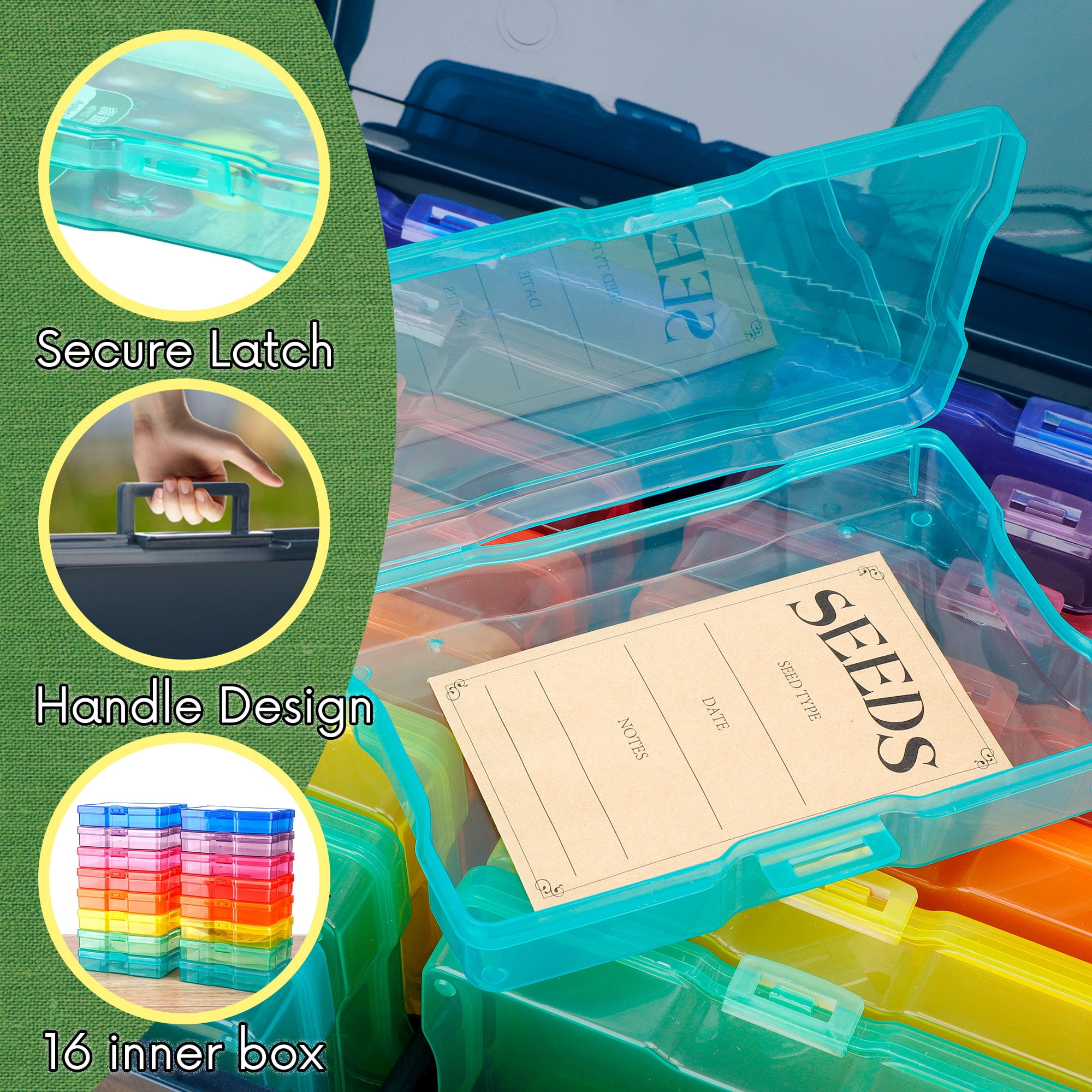 Find Scrapblooms Dark Green Seed Packets Storage Organizer For Gargen Planting，16pcs 4×6 inch Colorful Seed Boxes With 16 pcs seed bags