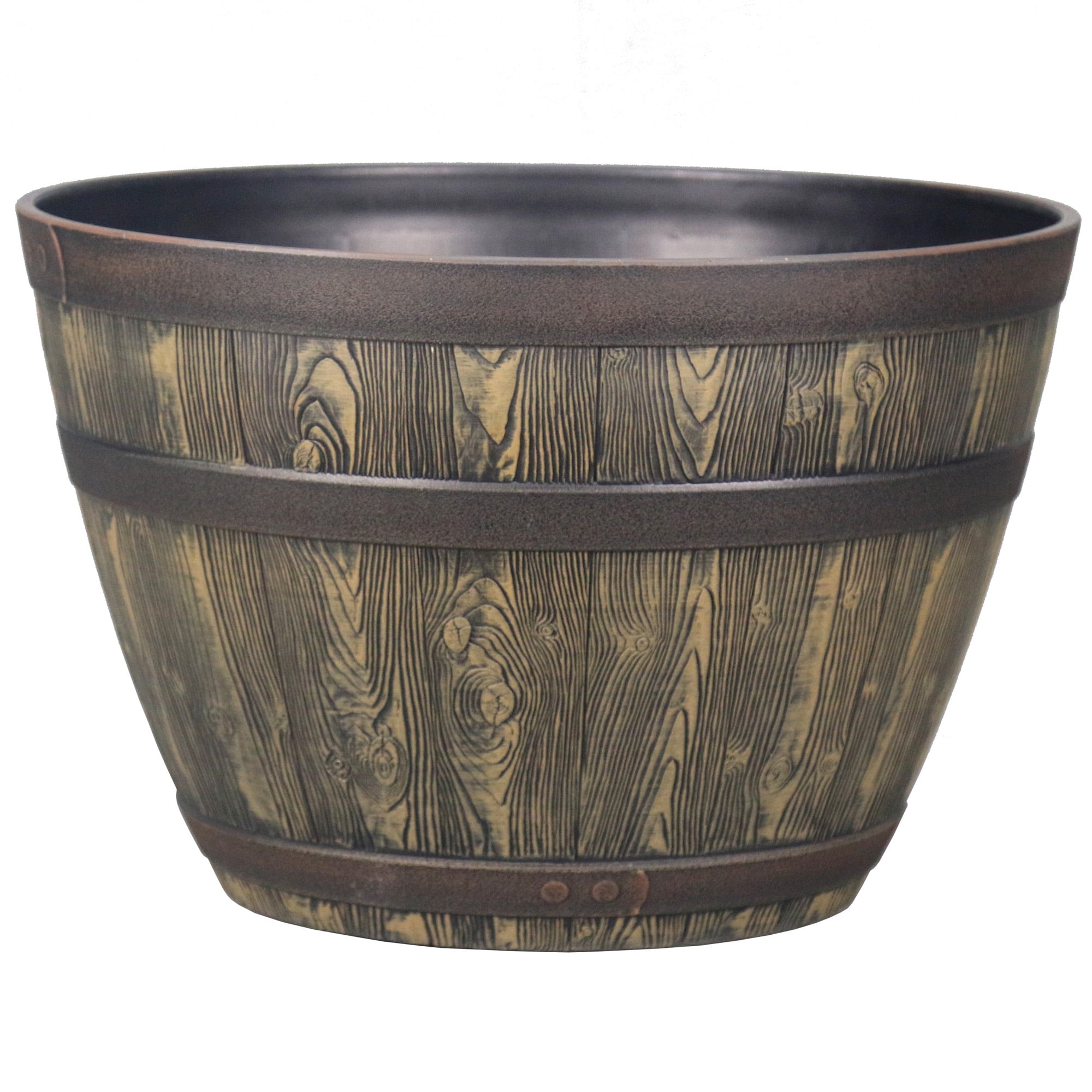 Better Homes & Gardens 20" x 20" x 13" Round Brown Resin Whiskey Barrel Plant Planter with Weather Resistant Material