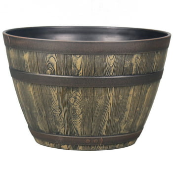 Better Homes & Gardens 20" x 20" x 13" Round Brown Resin Whiskey Barrel  er with Weather Resistant Material