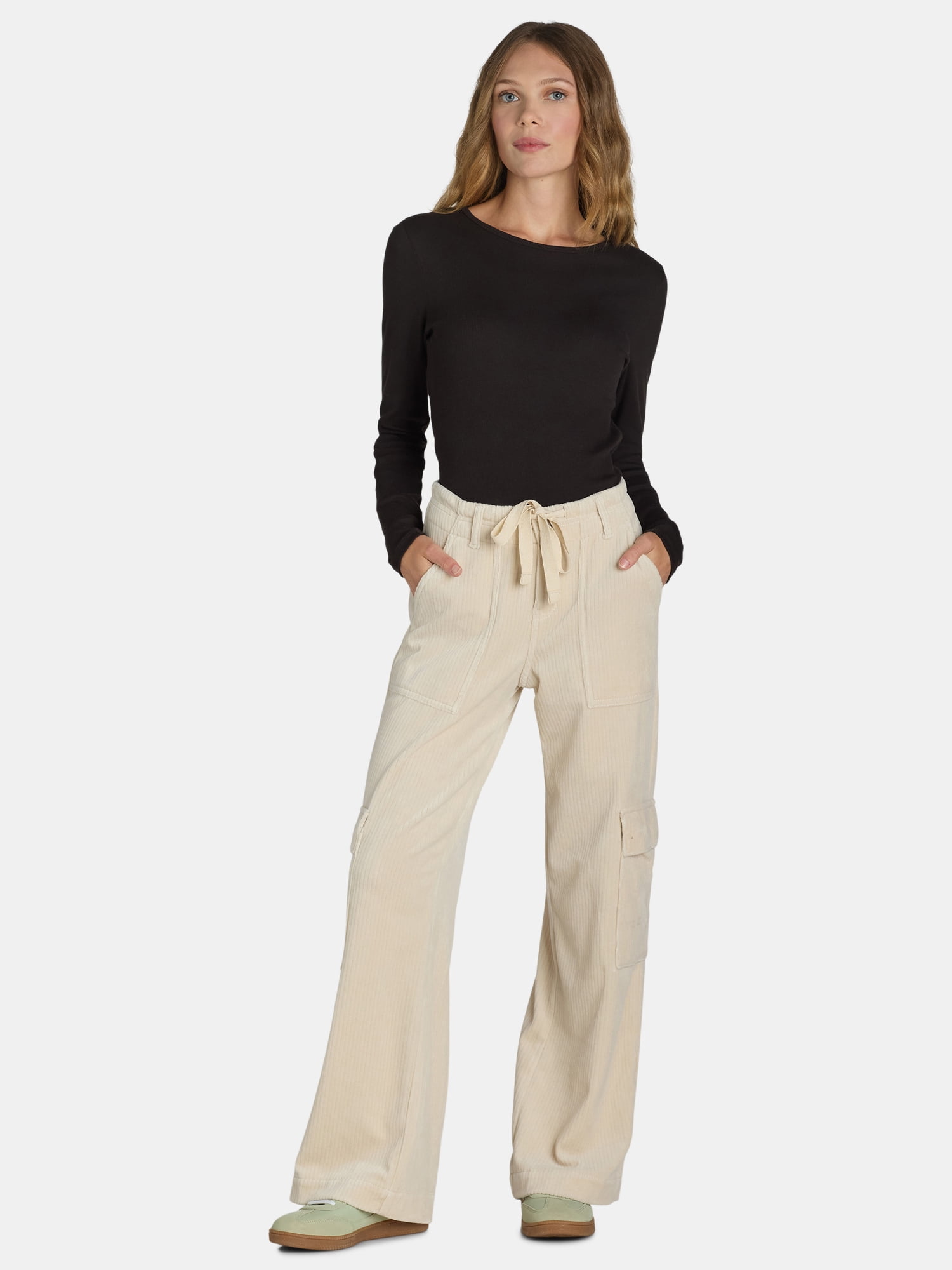 Time and Tru Womens Knit Cargo Mid Rise Pants, 31" Inseam, Sizes XS-XXXL