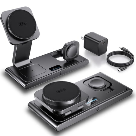 Lafati Foldable 3-in-1 Wireless Charging Station - 25W Max Fast Charger with Digital Power Display & 45W Adapter, Visible Charging Hub for iPhone 16/15/14/13 Pro Max, Apple Watch, AirPods