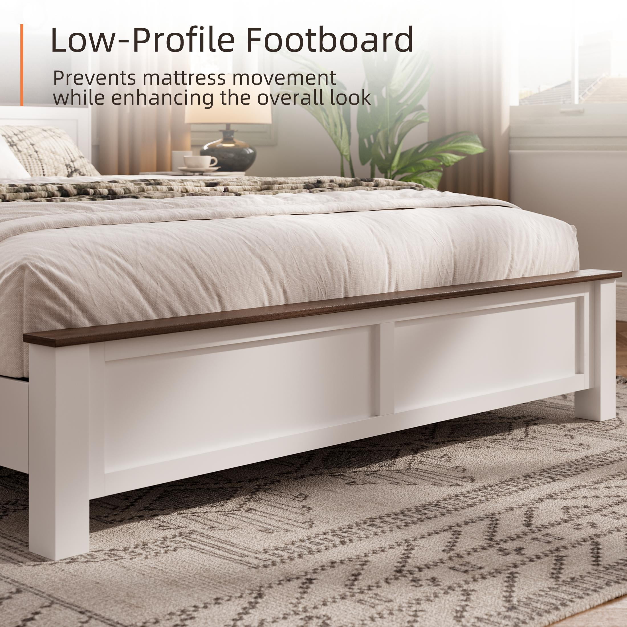 Queen Bed Frame with Storage Headboard and Charging Station, LED Queen Platform Bed with Wood Slat Support for 550lbs Weight Capacity, No Box Spring Needed, Easy Assembly, Brown and White