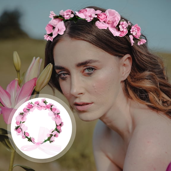 WHAMVOX Silk Flower Crown for Wedding Decor Pink Bridal Hairband with Exquisite Design and Comfortable Fit