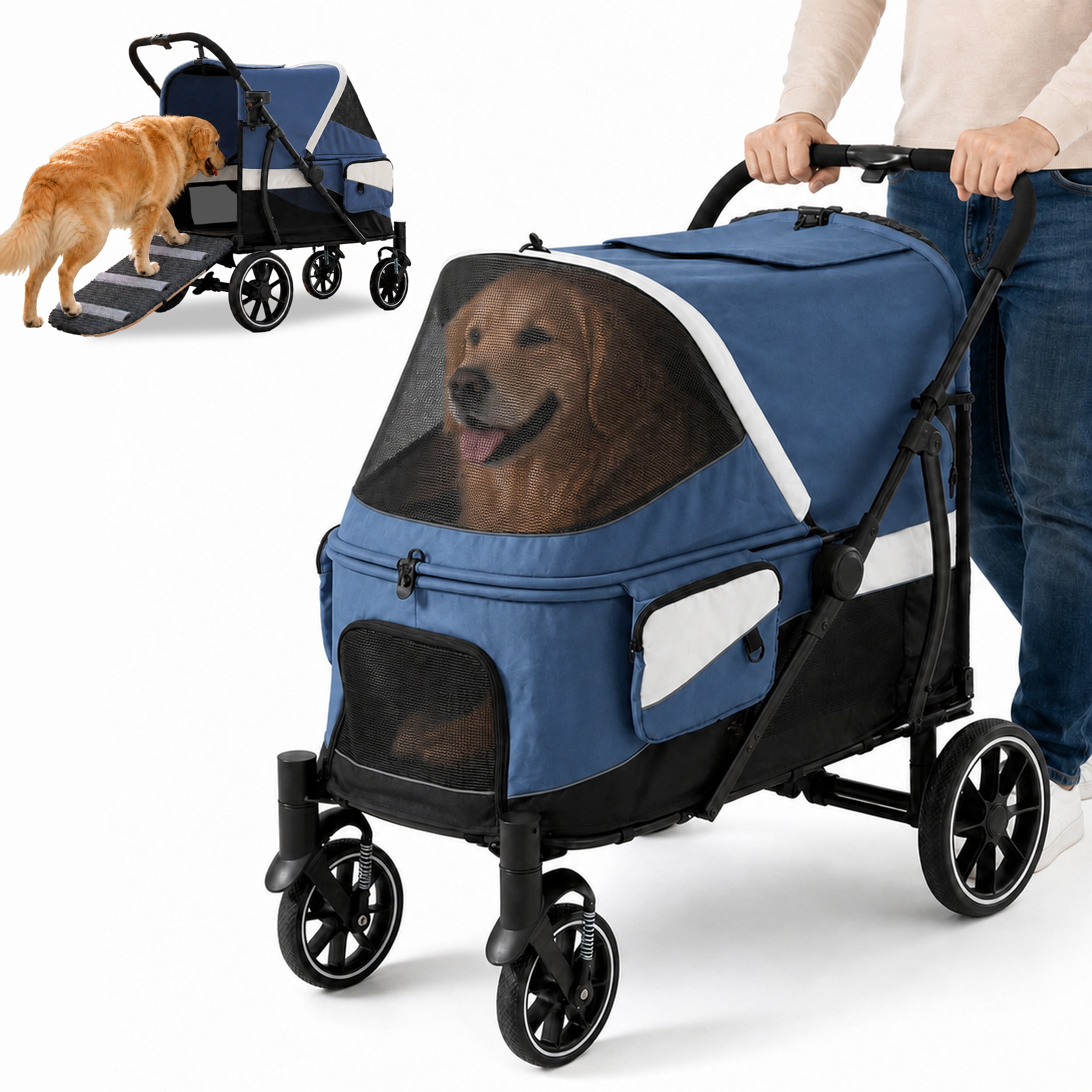 HPZ Pet Rover Extra-Long Premium Heavy Duty Dog Stroller, Pink