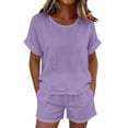 thumbnail image 2 of Cagogo Women Plus Size 2 Piece Shorts Set Round Neck Short Sleeve Tshirt Pocket Loose Casual Summer Outfits Matching Lounge Sets Tracksuits Travel Airport Clothes, Purple 3XL, 2 of 7