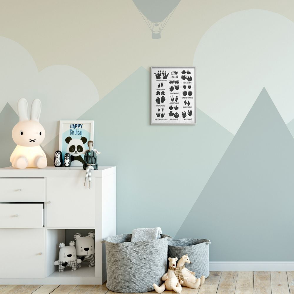 Stupell Industries Children's Rustic Dinosaur Track Chart with Text Framed Wall Art Design by Daphne Polselli, 11" x 14", Gray Framed