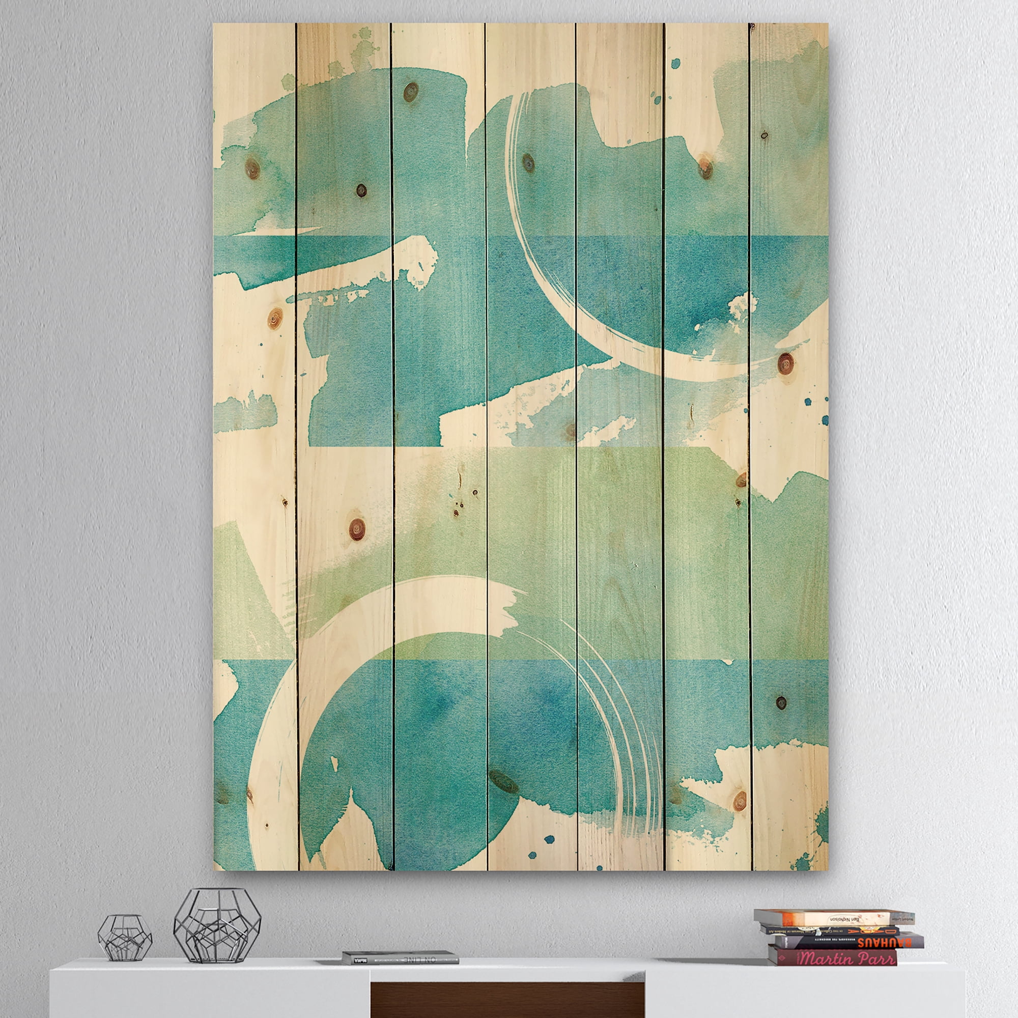 Designart 'Coastal watercolors I' Transitional Print on Natural Pine Wood