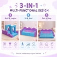 thumbnail image 3 of Modular Kids Play Couch Set for Toddlers Playroom, 12PCS Large Foldable Soft Kids Sofa, 3 in 1 Foam Convertible Couch Fort Building Floor Bed for Girls 3-5, Washable Velvet, Purple, 3 of 9