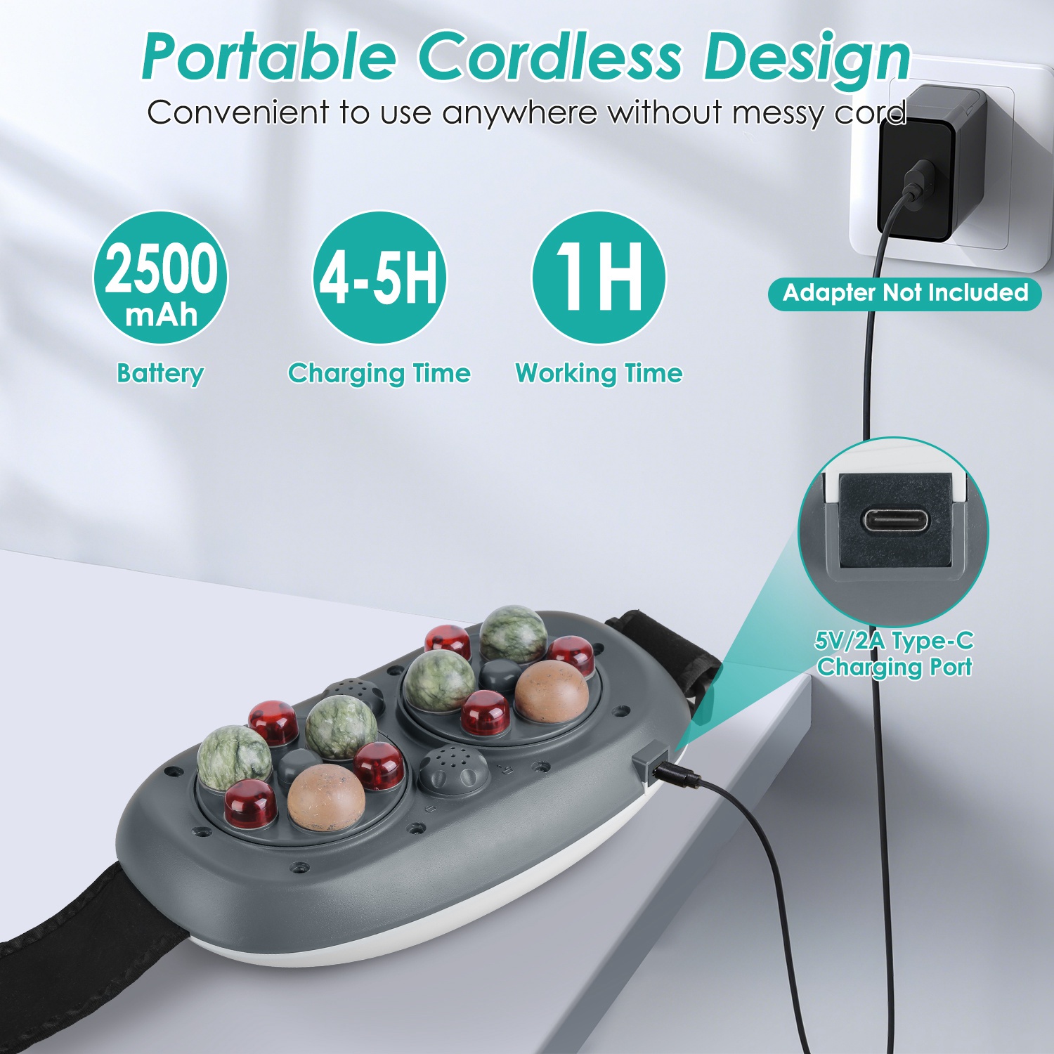 Stone Abdominal Massager - Dual Rotating Heads with 6 Red Lights, 5 Modes 3 Speeds 3 Heat Settings, 2500mAh Rechargeable, Adjustable Belt for Menstrual/Bloating Relief