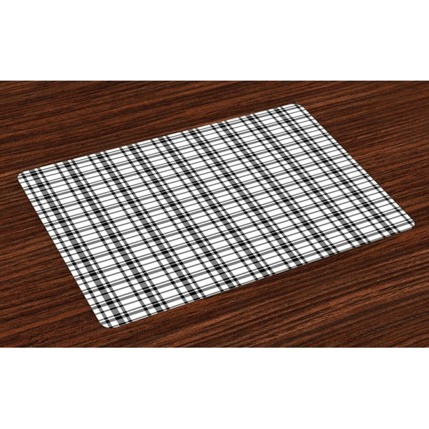 Plaid Placemats Set of 4 Black and White Tartan Pattern Graphic Grid