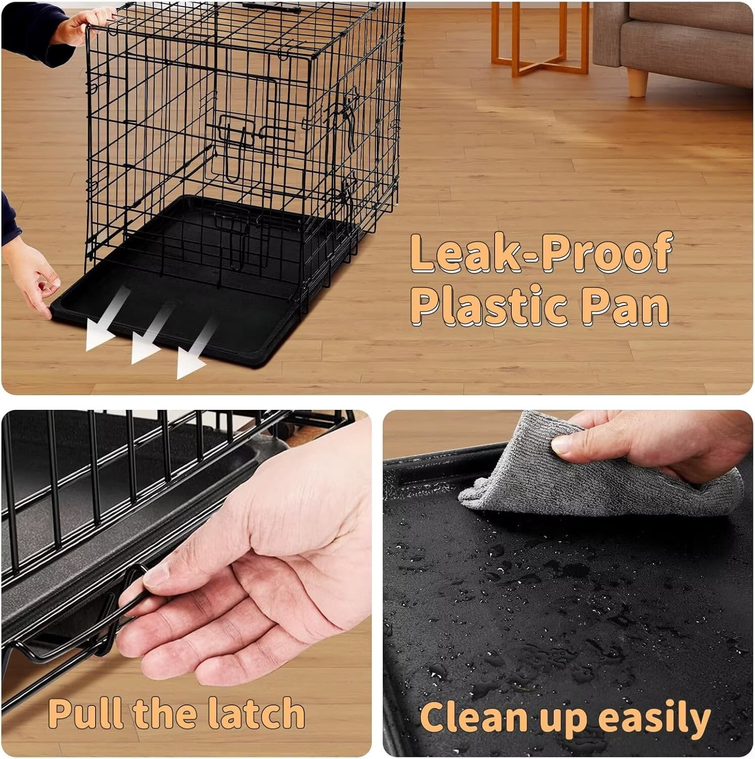 Simple Deluxe 36 inch Foldable Dog Crate, Collapsible Metal Dog Kennel with Handle & Removable Tray, Portable Travel Cage, Black