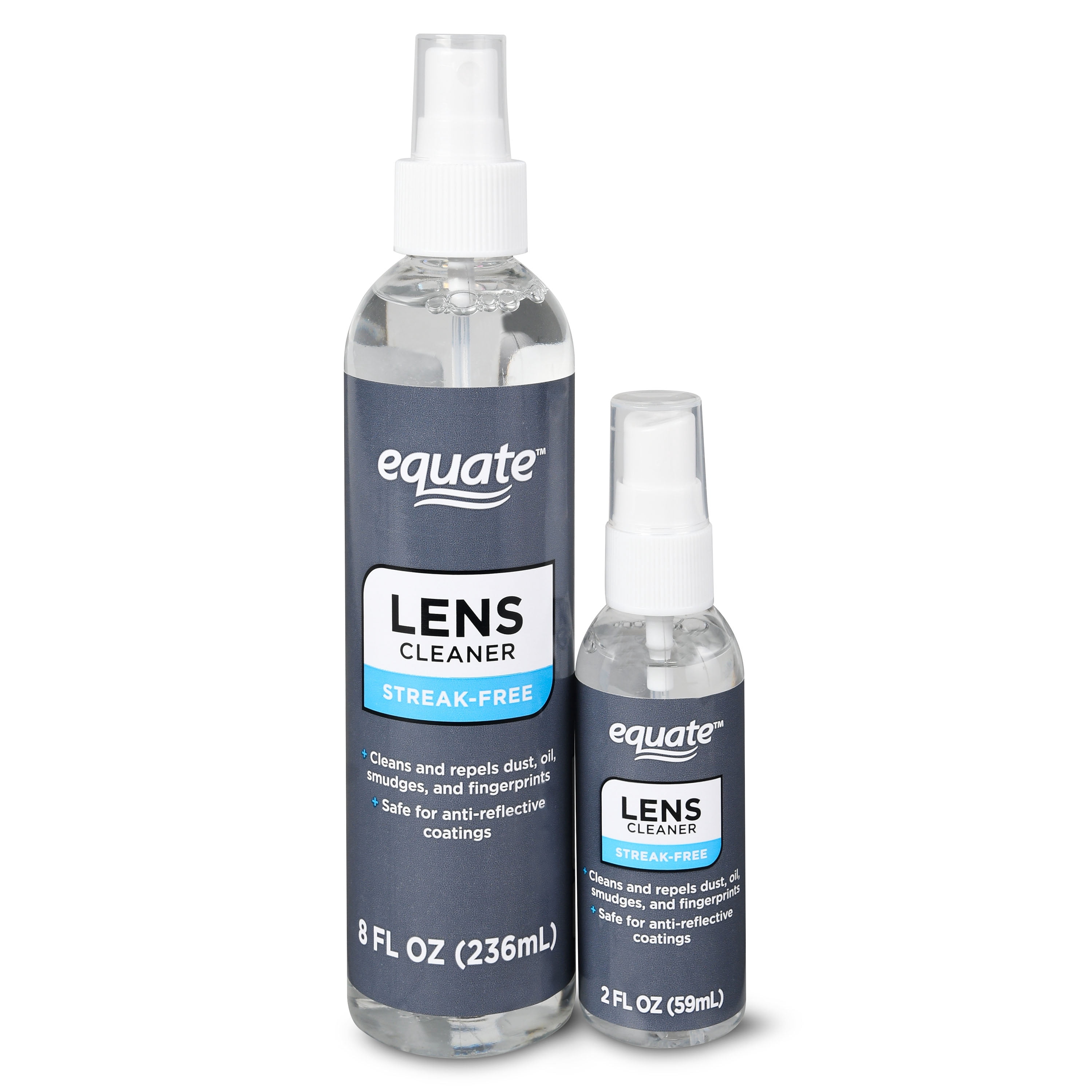 Equate Streak-Free Lens Cleaner Spray Value Pack, 2 Count, 8 oz and 2 oz Bottles