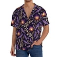 thumbnail image 7 of Lsque Lavender Flowers print Men's Cuban Collar Short Sleeve Shirt Summer Beachwear Casual Button Down Fashionable Vacation Leisure Shirt-Small, 7 of 7