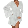 thumbnail image 2 of FcBaudy Robe à Manches Longues à Col en V, Robes d'Été pour Femmes, Robes pour Femmes Robes Décontractées à Col Ample Unies à Manches Longues Robe Confortable Robe pour Femme, 2 of 7