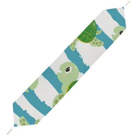 

SKYSONIC Decorative Table Runners 70.1x12.9 Inch Cute Characters Green Turtles Animals Table Cloth Heat Resistant Dinner Table Runner for Kitchen Dinning Table