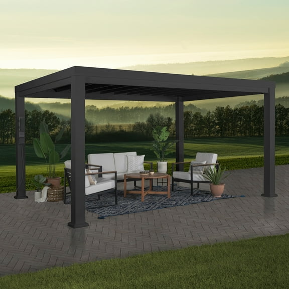 Backyard Discovery Trenton 14'x12' Modern Galvanized Steel Pergola, Sail Canopy, PowerPort