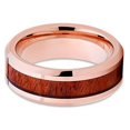 thumbnail image 2 of 8mm Rose Gold Tungsten Carbide Ring Koa Wood Tungsten Ring Tungsten Wedding Band Beveled Comfort Fit, 2 of 3