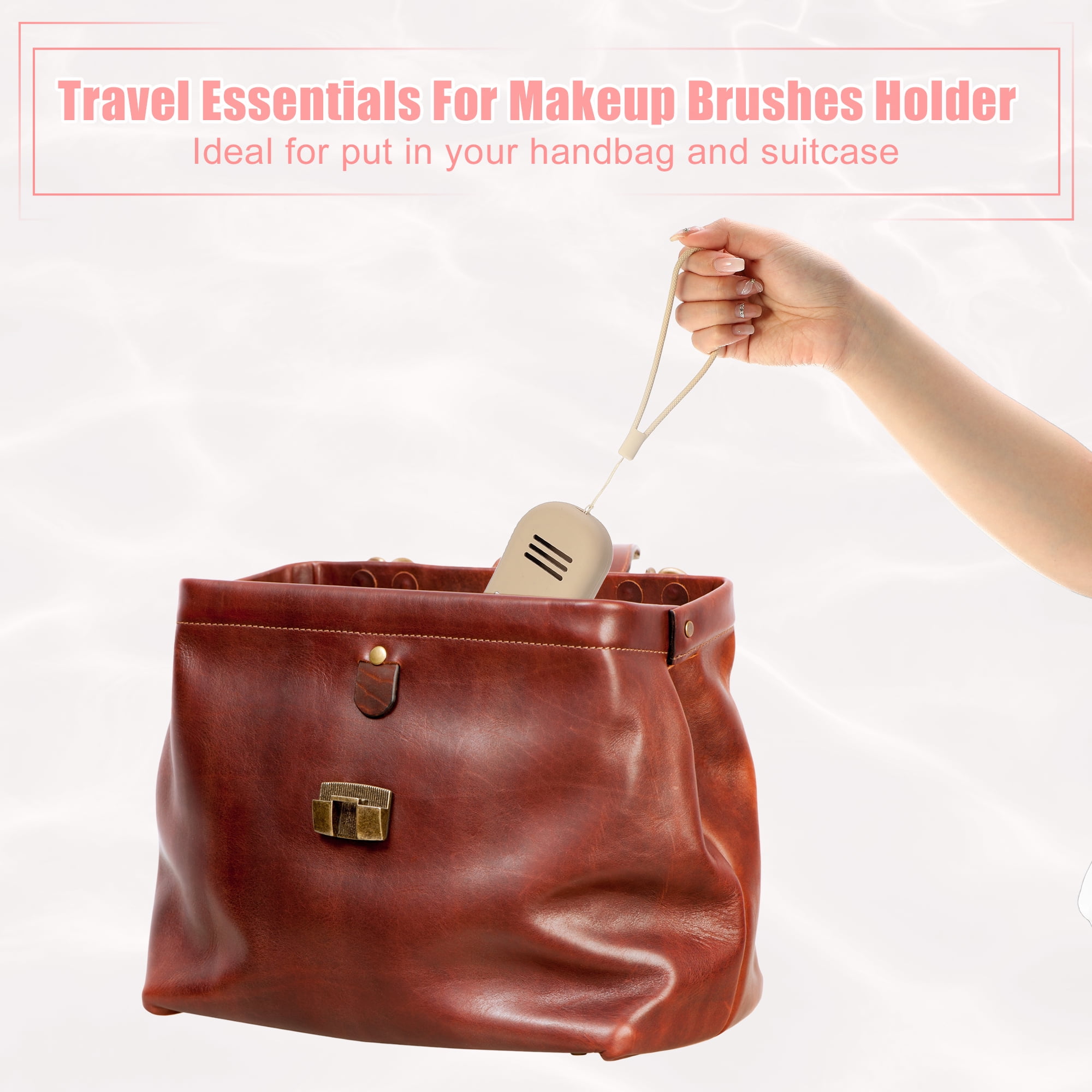 Unique Bargains Silicone Makeup Brush Holder Travel Essentials Makeup Brush Organizer with Mirror Makeup Brush Bag Khaki