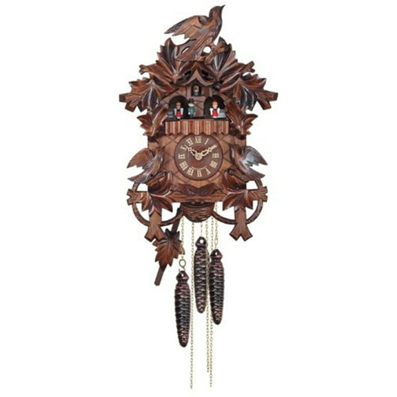 One Day Musical Cuckoo Clock with Hand carved Birds, Leaves, and Nest