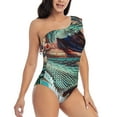 thumbnail image 3 of Sikiie Stylish Sunglasses Iguana Print Women One Piece Swimsuits Tummy Control One Shoulder Bathing Suits Ruffle Swimwear, From S to XXL-Medium, 3 of 6