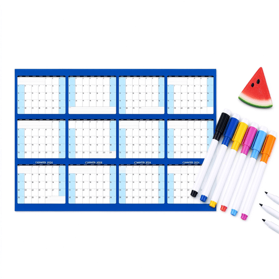Wall Calendar Erasable, 31.5" x 47.24" 2026-2027 Large Wet & Dry Erase Laminated 12 Month, Reversible Yearly Annual Wall Planner, Horizontal/Vertical, Blue
