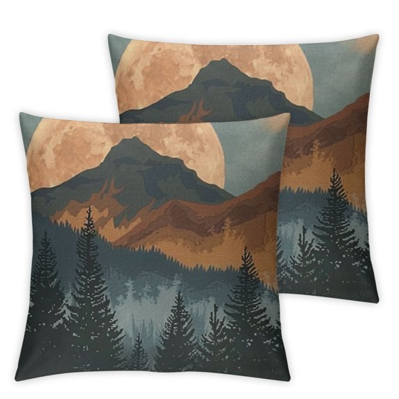 nygtbtfer Throw Pillow Covers, Pillow Cover, Mountain Nature Landscape Forest Linen Throw Pillow Covers Set of 2, Landscape Mountain for Bed Home Room Sofa Decorations Decor White