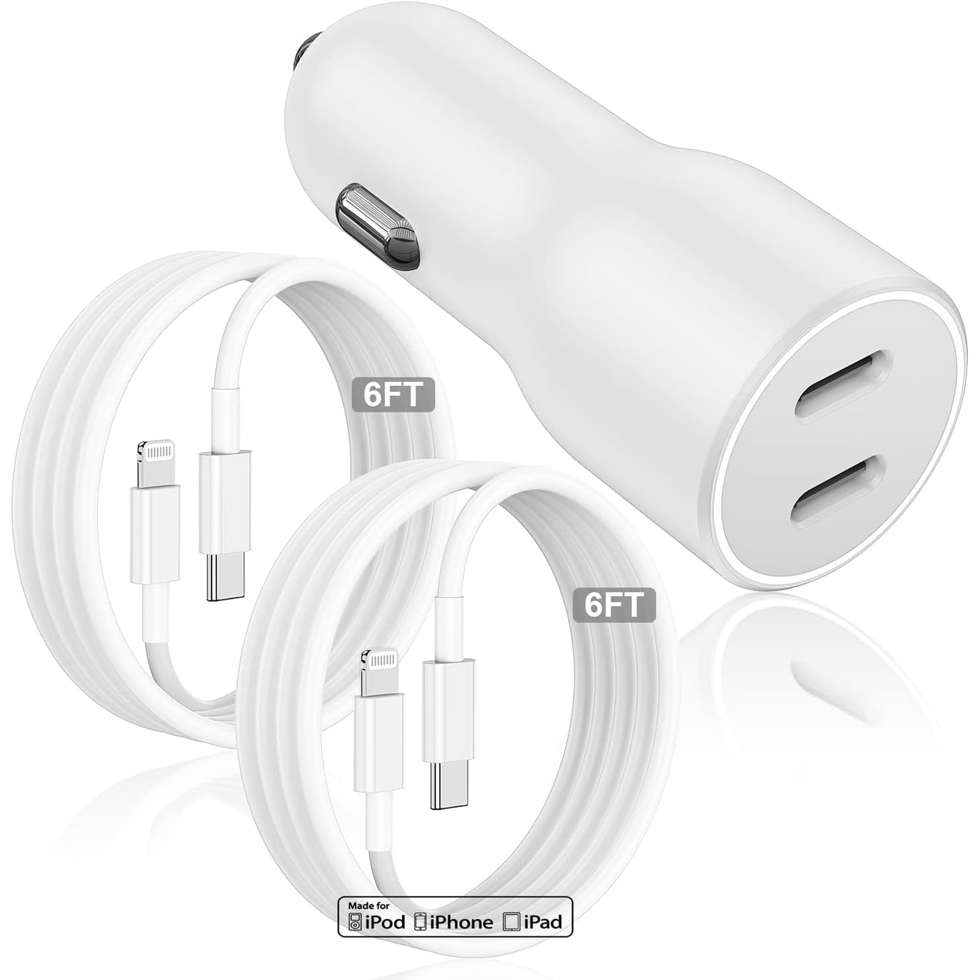 Compatible with iPhone14 Fast Car Charger,24W Dual Port USB C Car Charger Cigarette Lighter Adapter with 2Pack 6Ft Cable Compatible for iPhone 14/13/12/11 Pro Max/Pro/X/XR Case