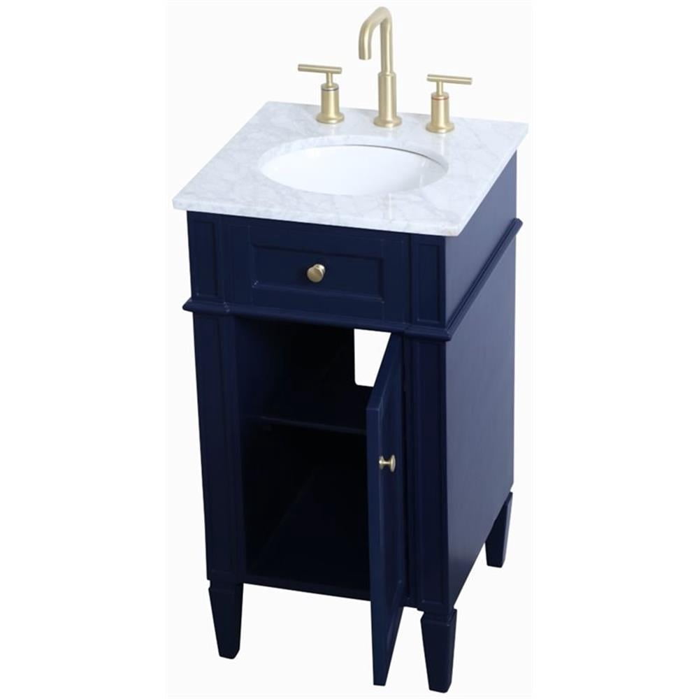 Pemberly Row Modern 18" Single Marble Top Bathroom Vanity in Blue
