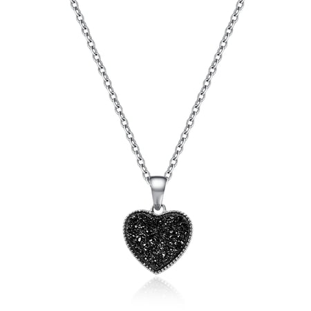 TGNEL Silver Stainless Steel Pendant Necklace with Black Druzy Agate Quartz