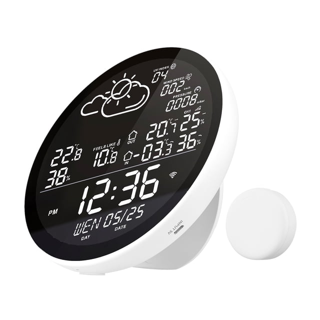 Yeacher tuya wifi Smart Weather Station with Clock Indoor and Outdoor Temperature & Humidity Meter Multifunctional Large Color Screen Weather Clock Temp. & Humidity Gauge