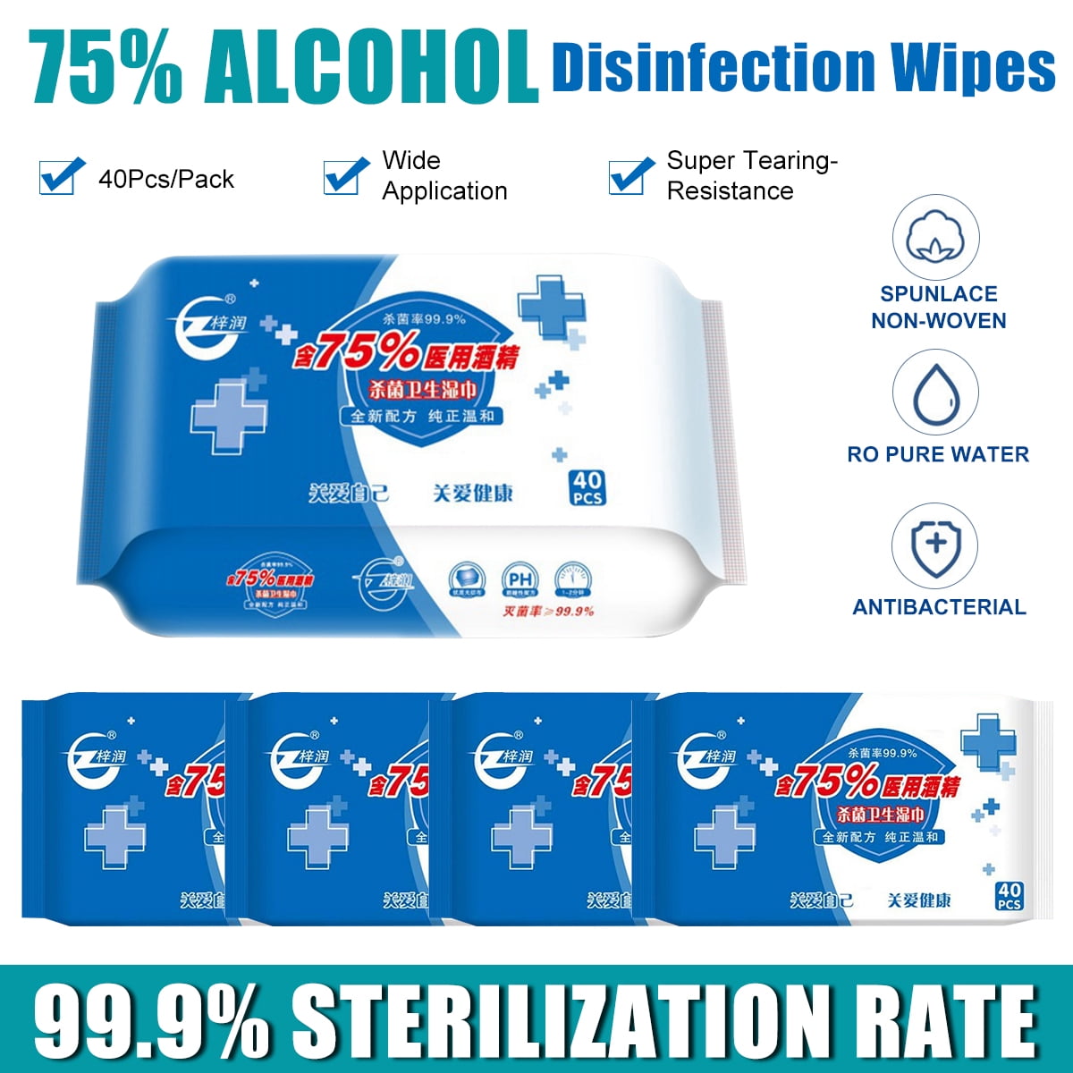75% Alcohol Portable Wet Wipes Towel Disposable Wash for All Daily Protection 40Pcs/Box 